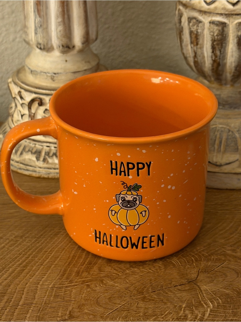 Happy Halloween Orange Ceramic Mug with Pumpkin Pug Design